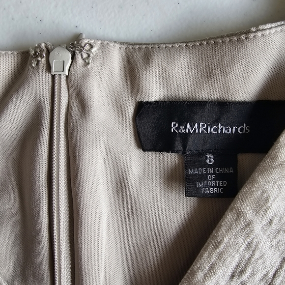 R&M Richards Iridescent Silver Jeweled Beaded Layered V Neck Cocktail Midi Dress - Picture 3 of 16